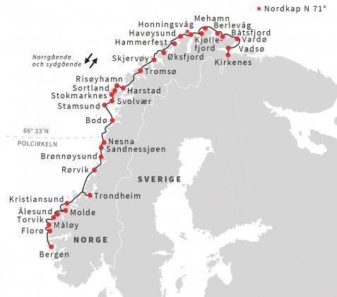 Karta Hurtigruten Kryssning