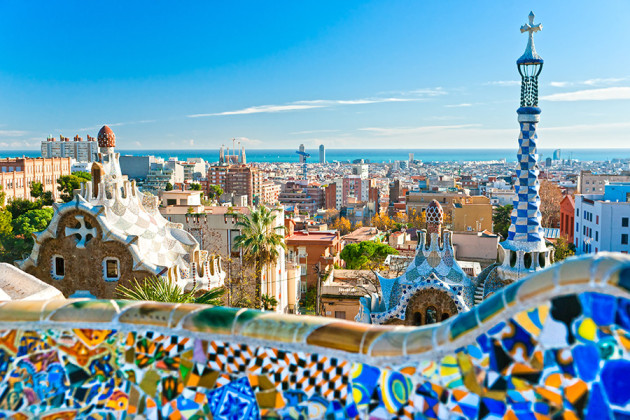 Parc Guell i Barcelona, Spanien.