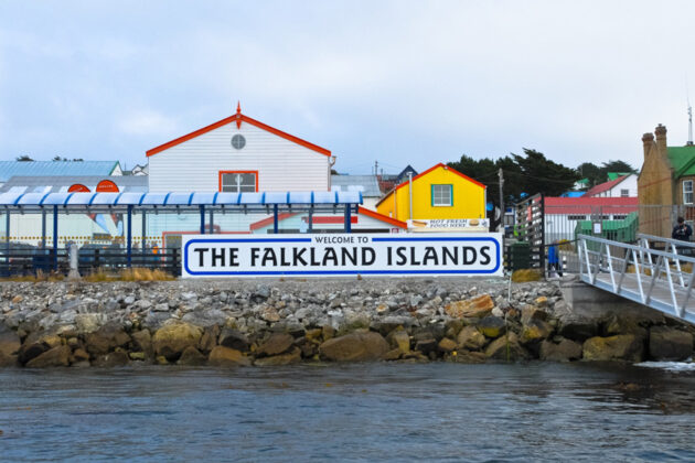Hamnområde i Port Stanley, Falklandsöarna.