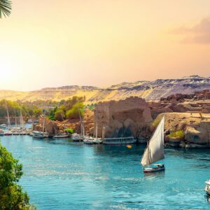 Staden Assuan på Nilens östra strand, i Egypten.