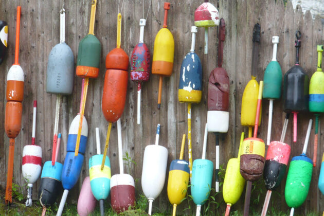 Färgglada bojar som används vid hummerfiske