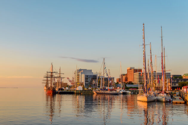 Hamn med segelbåtar i Halifax, Nova Scotia
